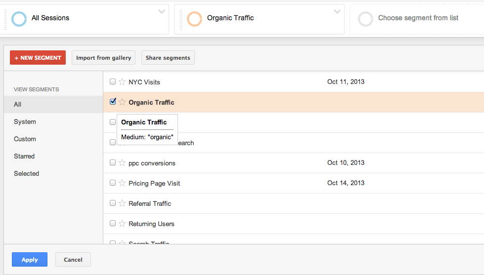 google analytics segment organic