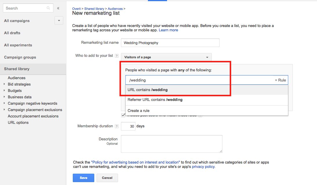 Retargeting a Page Specific List