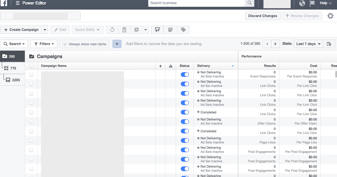 Facebook Power Editor Interface