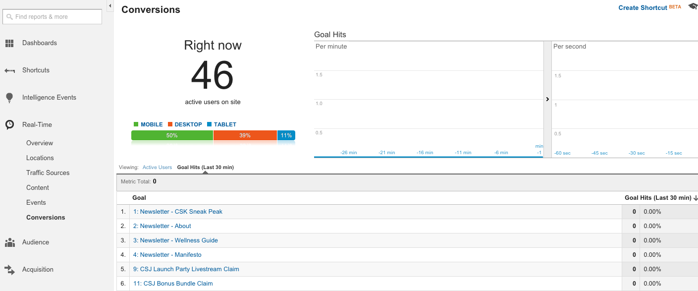 Real Time Conversion Tracking in Google Analytics