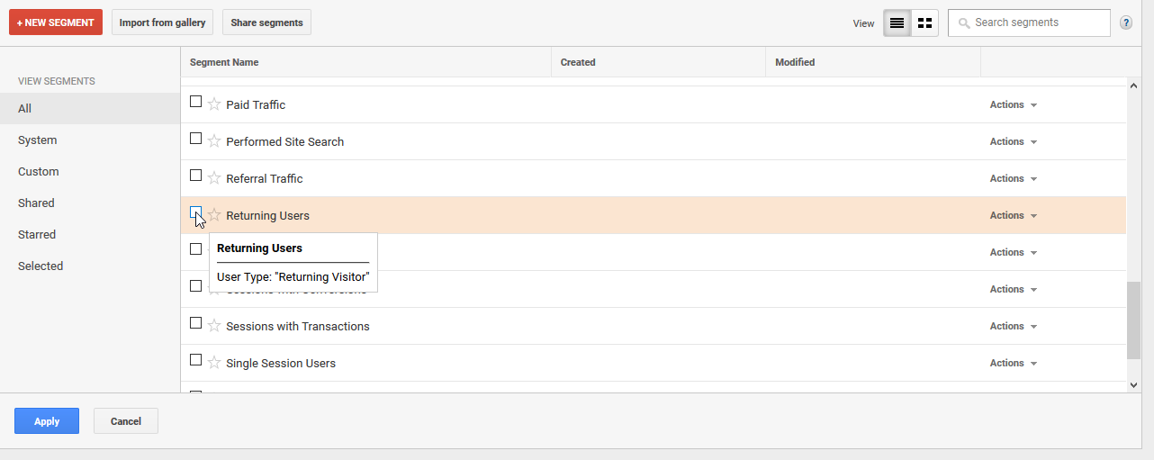 Returning Users Segment in Google Analytics