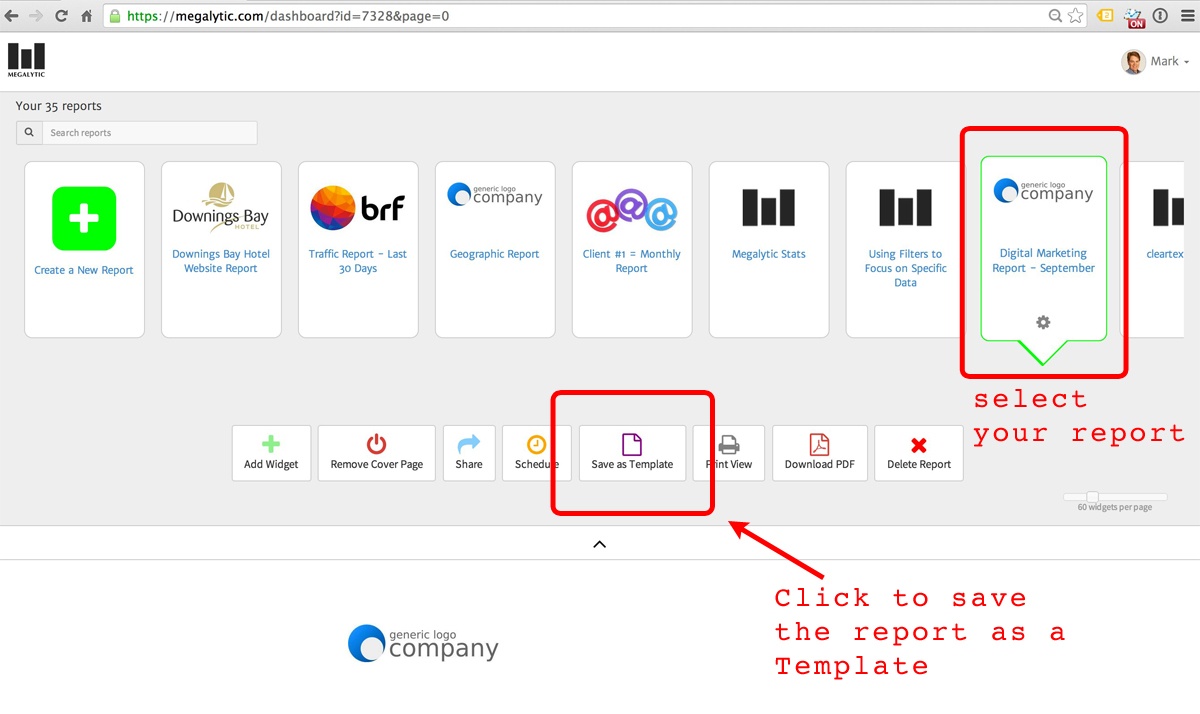 save a megalytic report as a template