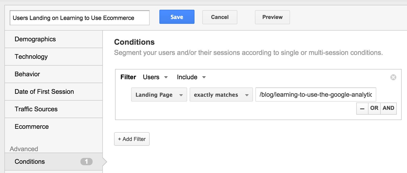 Google Analytics Constructing a Segment