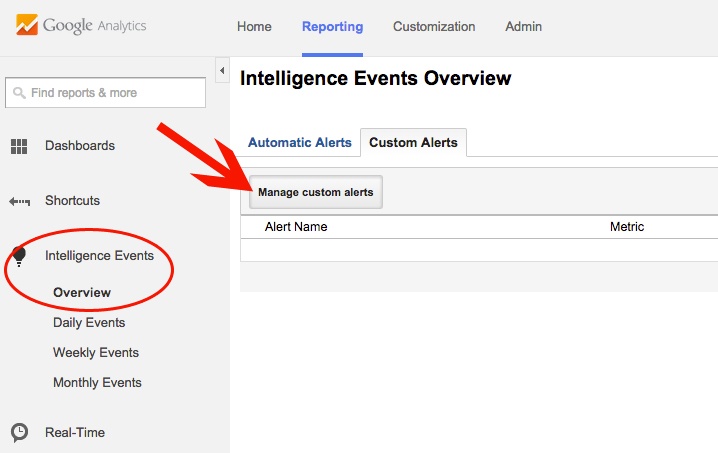 Setting up an Alert in Google Analytics