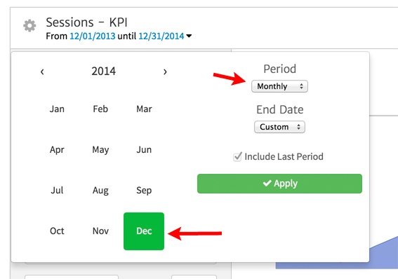 Selecting the KPI Date Range in Megalytic