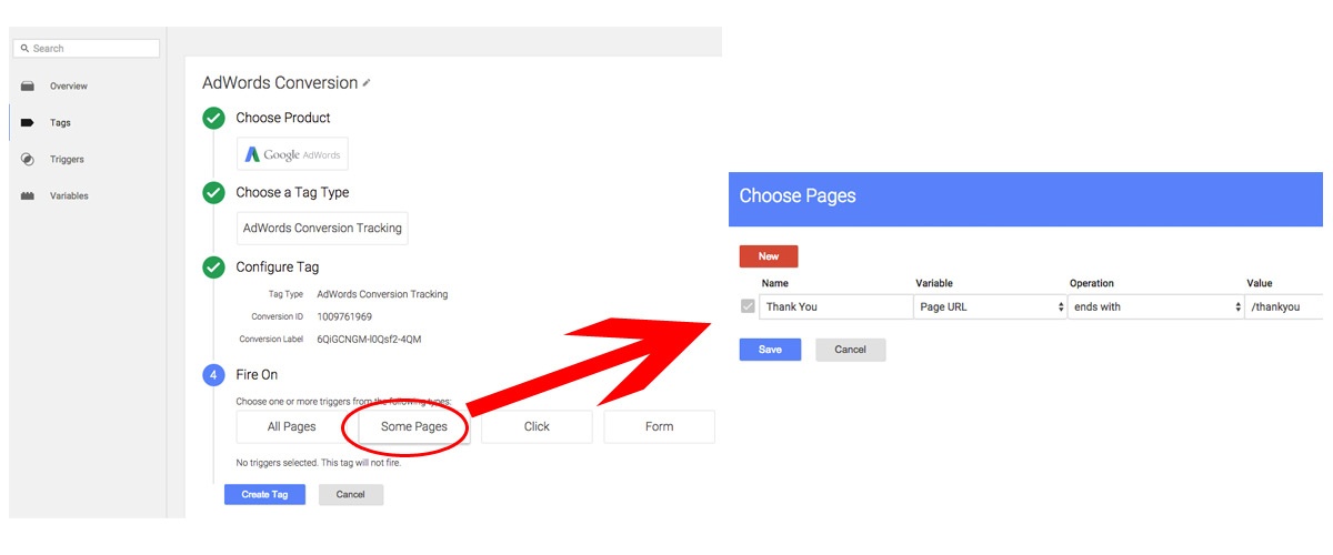 Google Tag Manager - Select Thank You Page