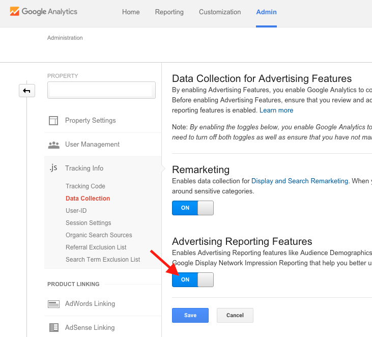 Google Analytics Turn on Advertiser Reporting