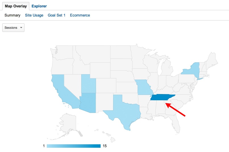 Google Analytics Shows Concentrated Activity in Tenessee