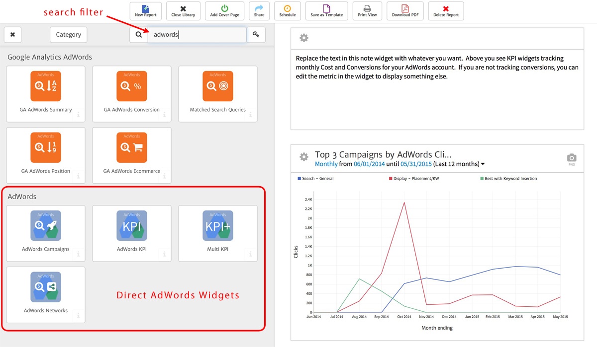 AdWords Widgets in the Megalytic Widget Library
